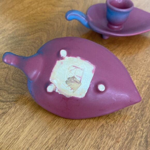 Rare Van Briggle mulberry glazed candle holders - Picture 3 of 5